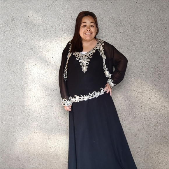 J KARA NEW YORK Black Dress with Gold Accents Women's Size 14 With Jacket NWOT - Picture 10 of 16